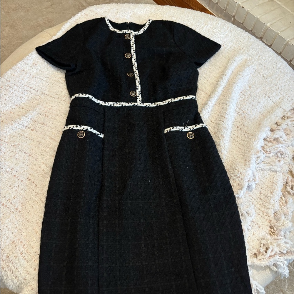 Ann Taylor Black Midi Dress with White Accents